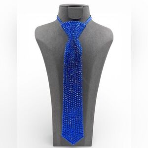 Blue Rhinestone Neck Tie Statement Necklace